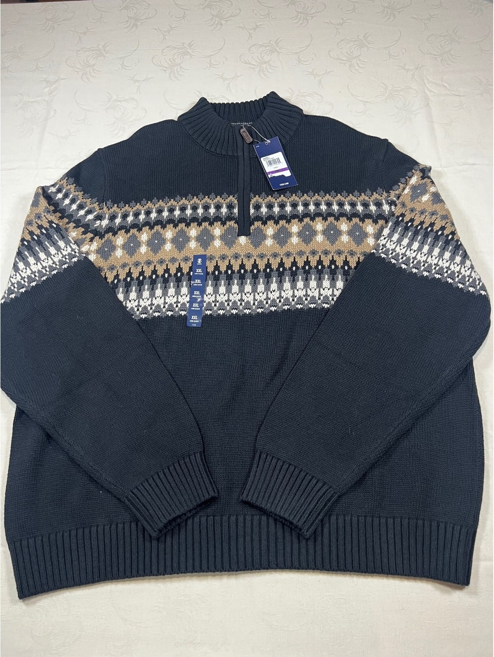 Izod 1/4 Zip Winter Themed Knit Sweater Black Size 2XL
